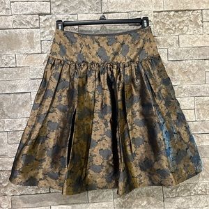 David Meister Neiman Marcus Floral Pleated Gold Midi Skirt Size 6